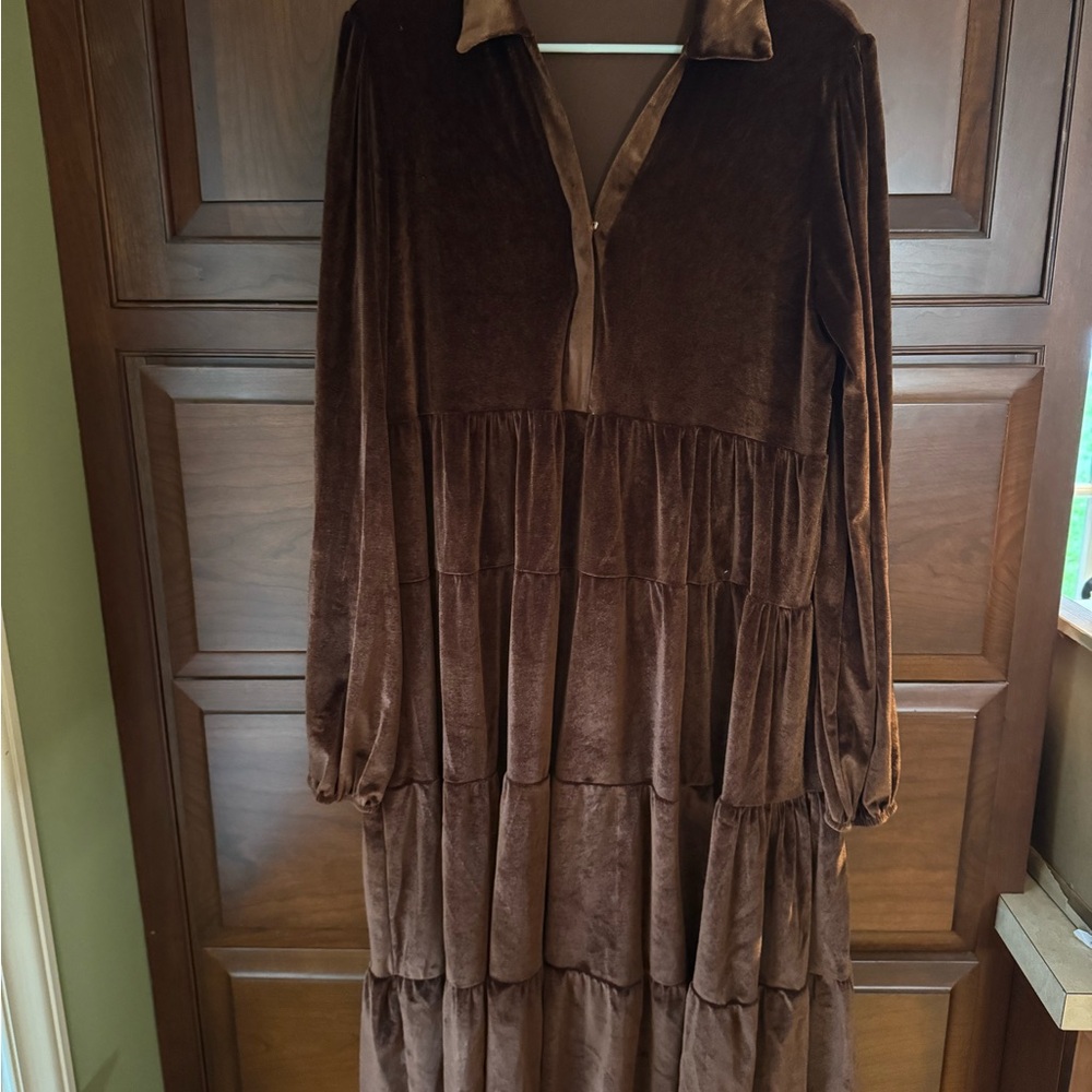Vintage Velvet Tiered Brown Dress - Picture 2 of 2